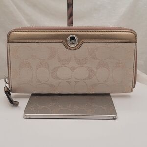 Gorgeous Gold and Tan Logo Optic Jacquard Continental Zip Wallet